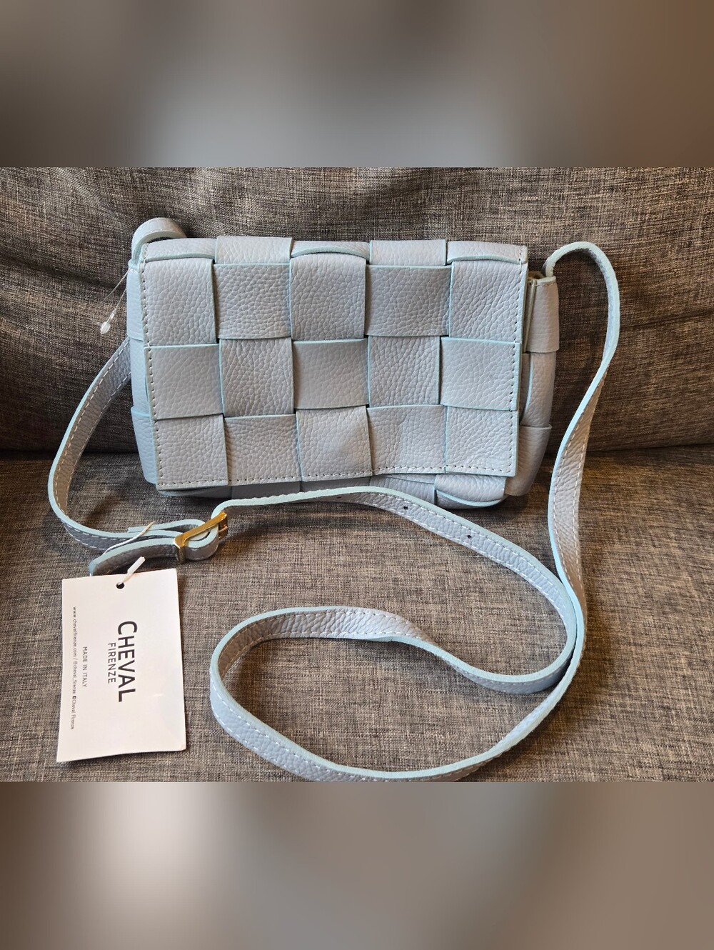 CHEVAL FIRENZE Woven Pebbled Genuine Leather Pale Blue Crossbody Bag